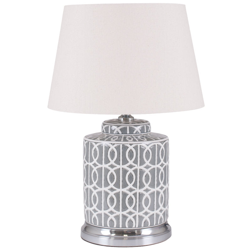 Pacific Lifestyle Aris Grey and White Geo Pattern Table Lamp - PL-30-426-K